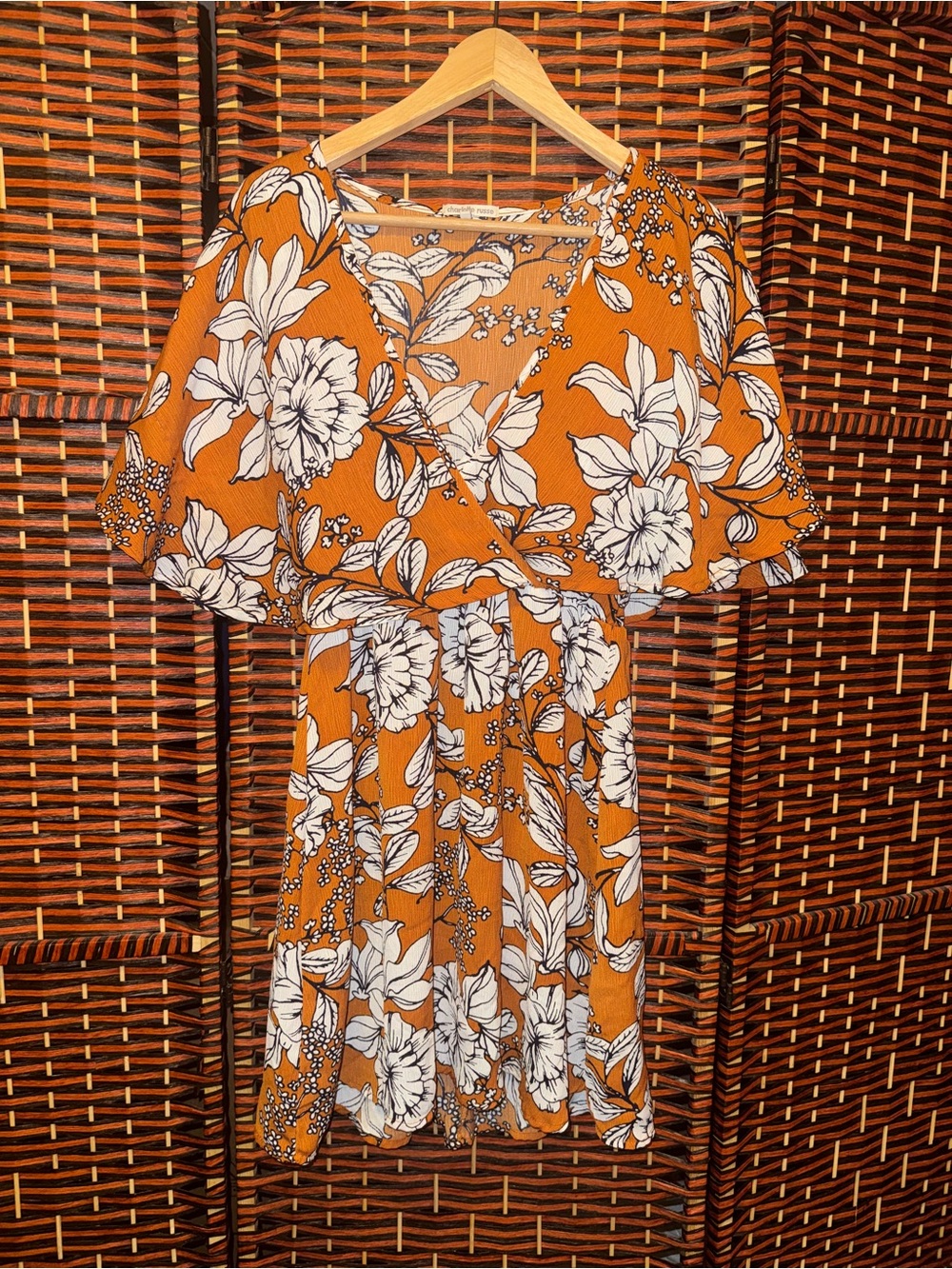 Floral Wrap Short Sleeve Dress in Mustard
